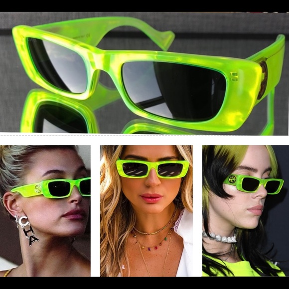 GUCCI 2025 TOP COLOR GREEN RECTANGULAR SUNNIES SEEN ON CELEBS & INFLUENCERS - Picture 1 of 16